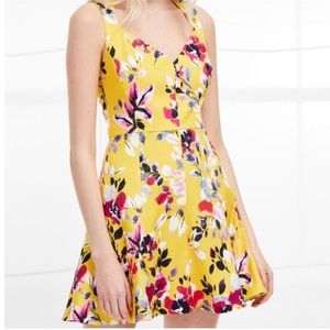 French Connection yellow pink floral v neck dress